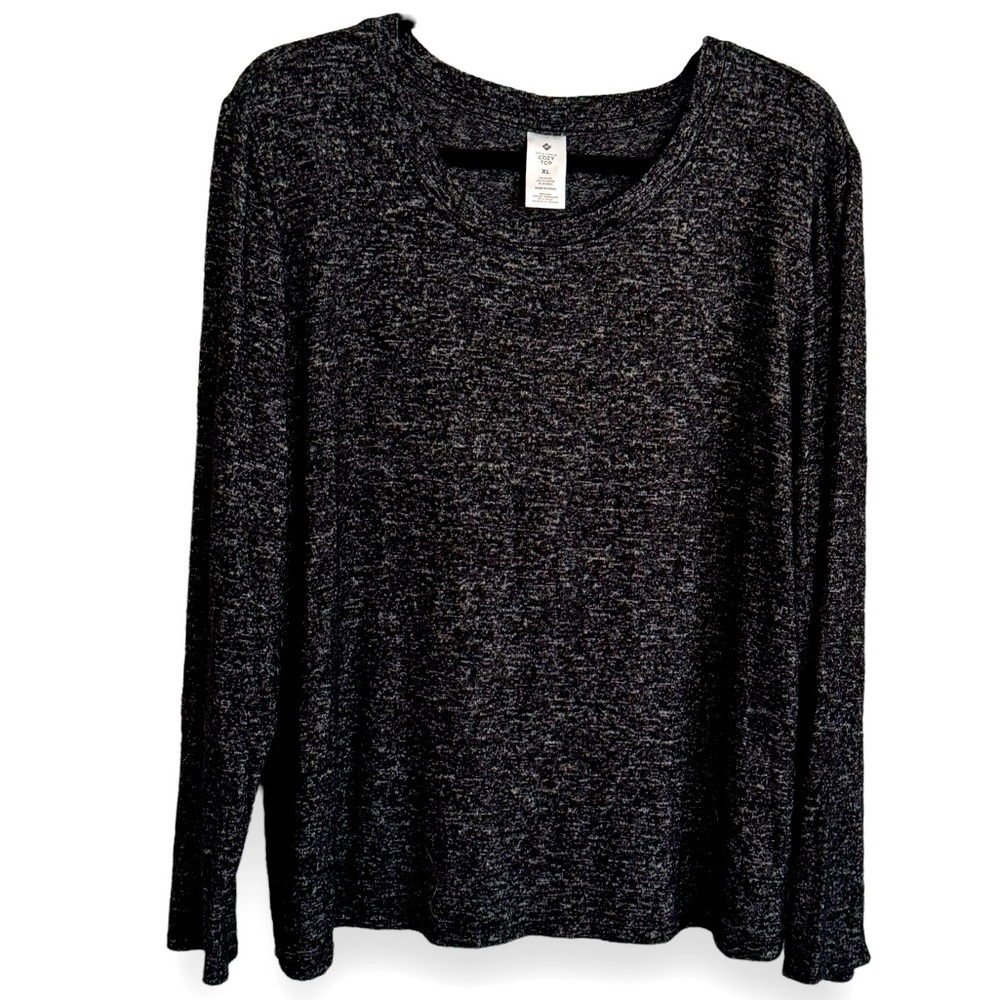 Member's Mark Size XL Soft Brushed Relaxed Fit Long Sleeve Black Heather Top - Picture 2 of 4